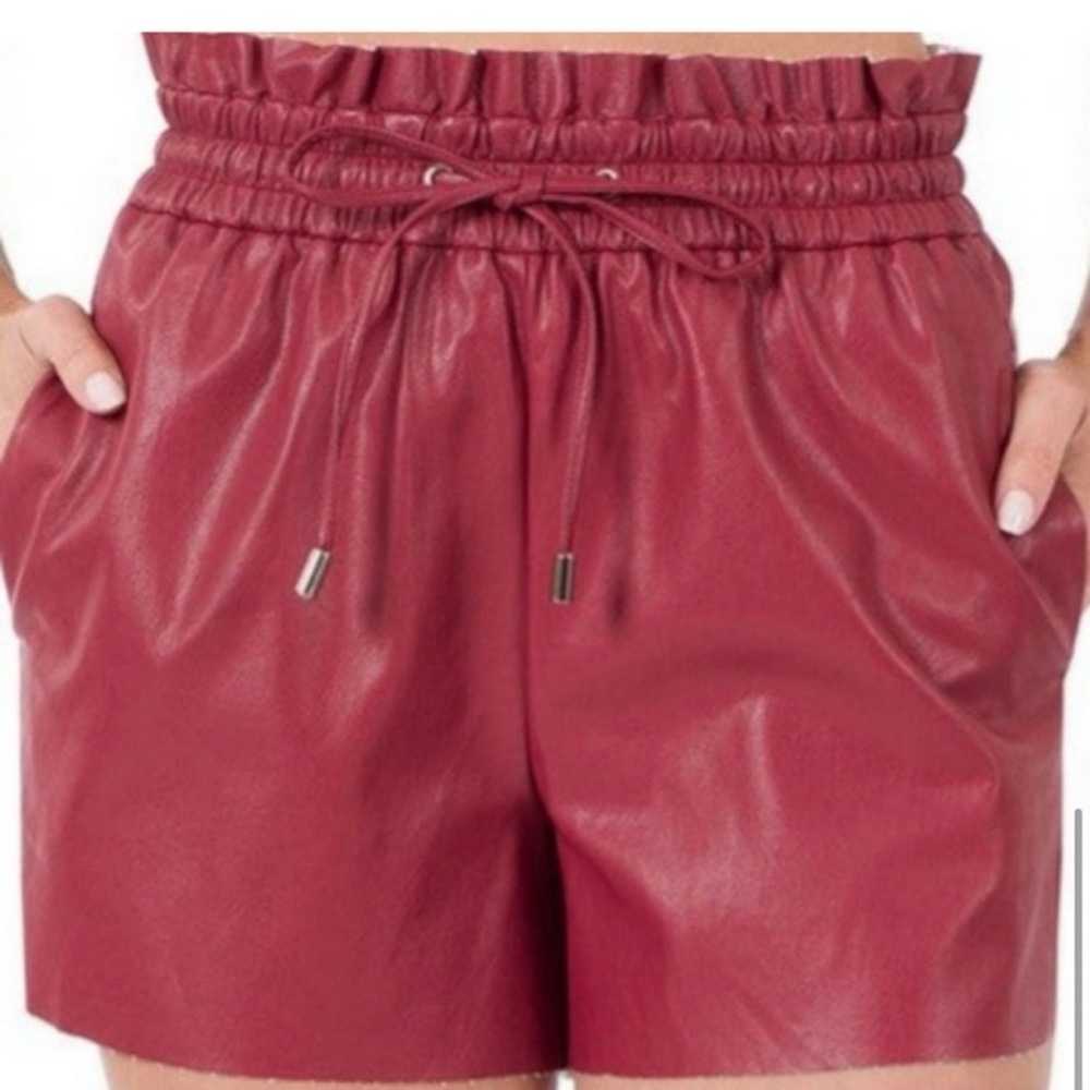 ZENANA WINE BURGUNDY MAROON FAUX Leather pleather SHORTS